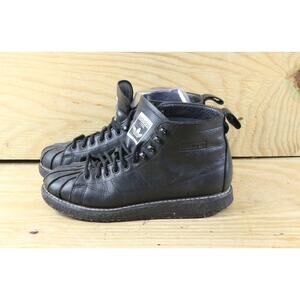 Adidas Boots Womens 7.5 Black Leather Superstar Luxe Ankle Lace Up Combat Shoes